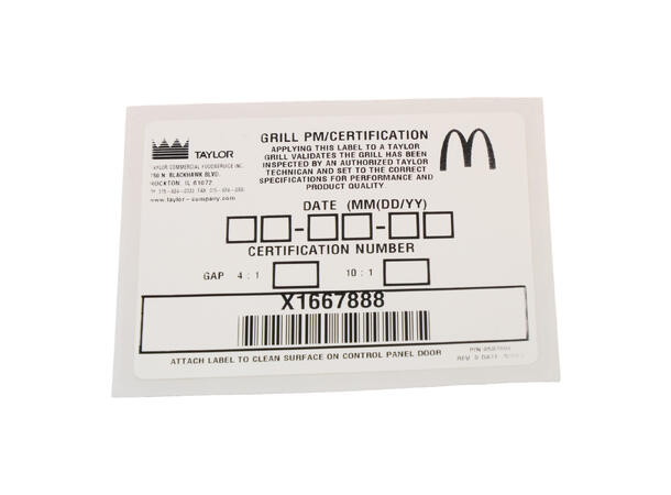 Label Cert, PM Grill McD 