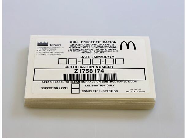 Label Cert, PM Grill McD 